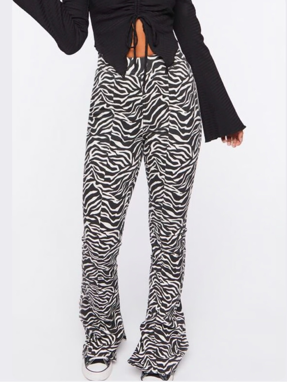 Forever 21 Zebra Slit Flared High Waist Jeans